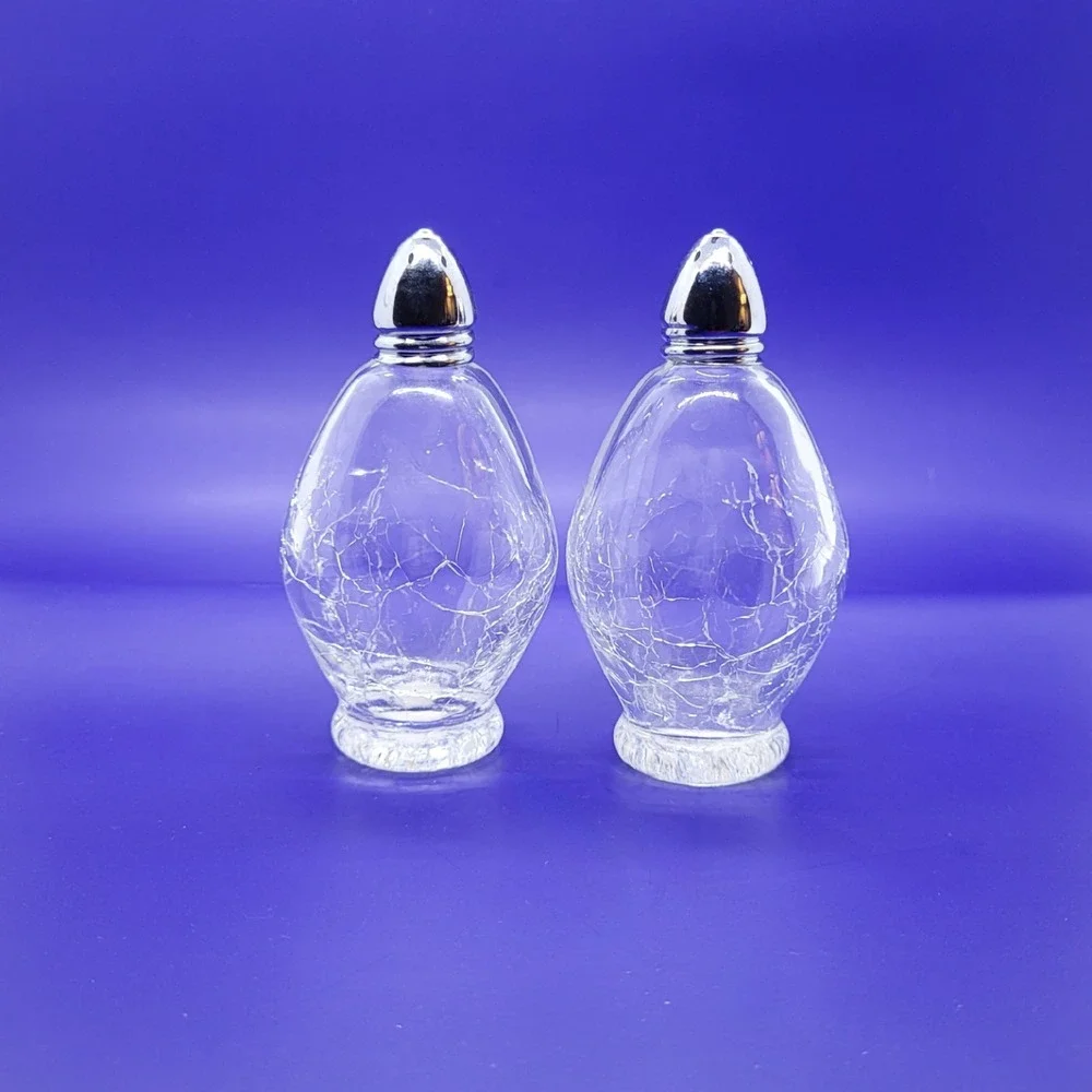 Vintage Irice Japan Crackle Glass Salt and Pepper Shakers Clear Mid Century‎ Set
